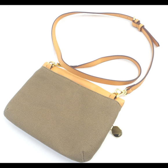 G.I.L.I. 2-in-1 Canvas Crossbody Handbag w/ Leather Trim Twill Fatigue - Picture 2 of 3